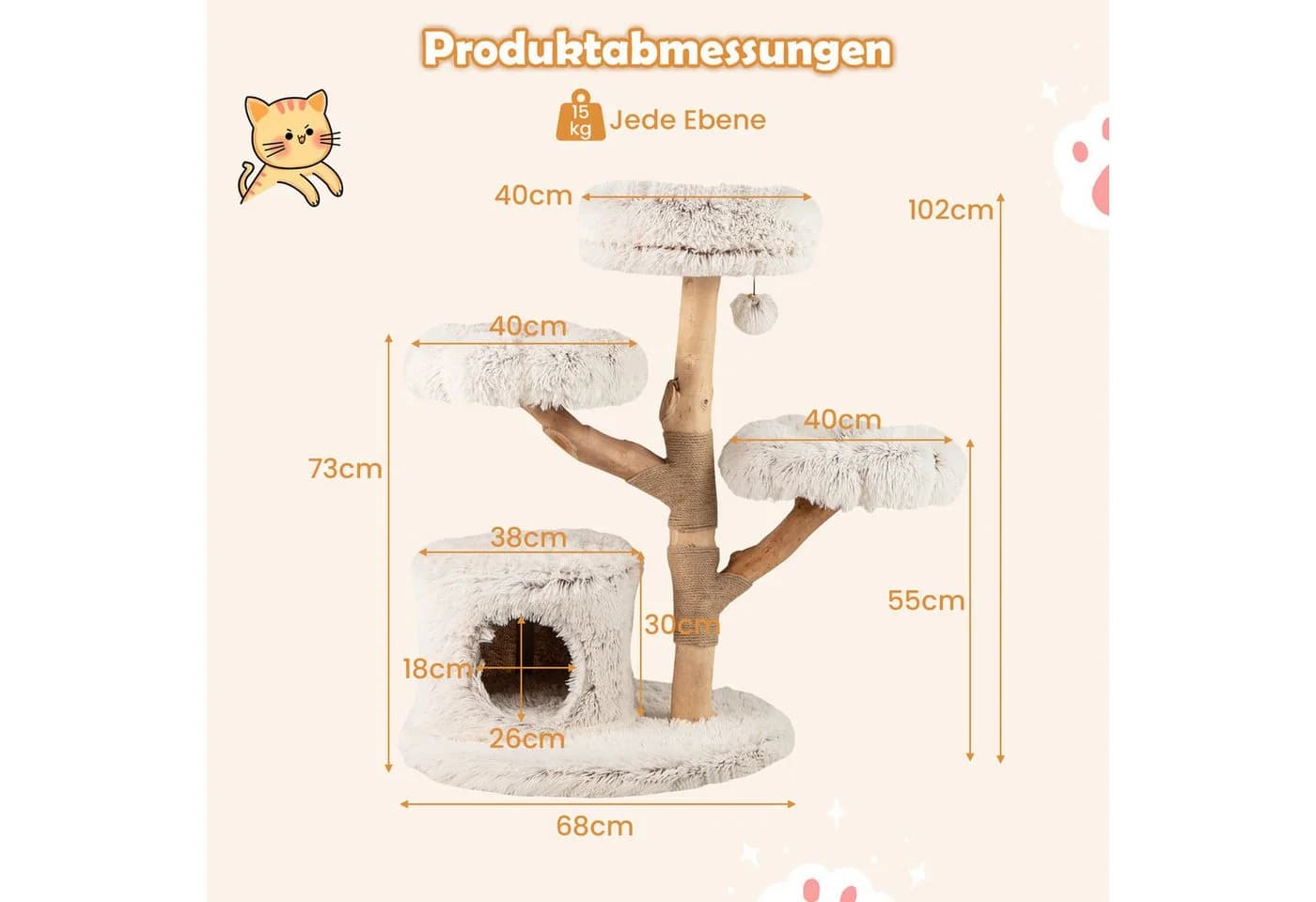 COSTWAY Kratzbaum 102cm mit Katzenhöhle und Ball - Bild 3