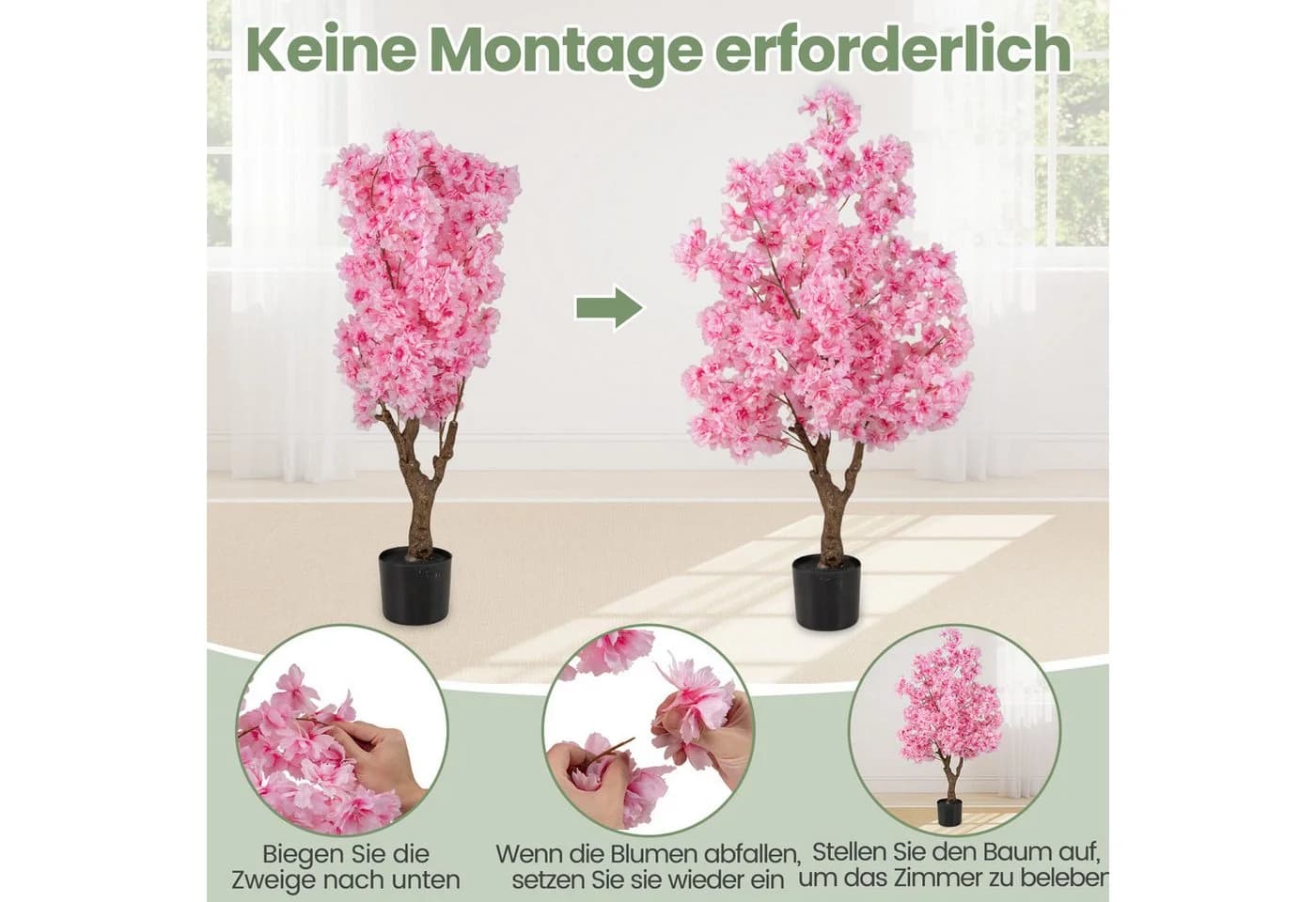 Kunstpflanze Kirschblütenbaum COSTWAY 120 cm Rosa - Bild 3