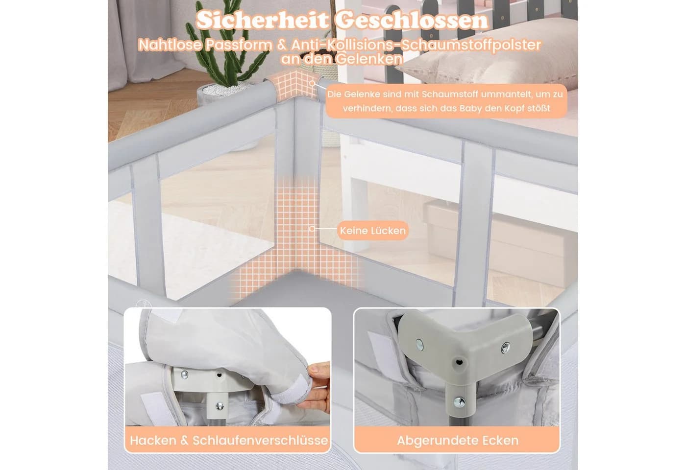 COSTWAY Laufstall faltbar 127x127cm Grau mit 50 Bälle & Tragetasche