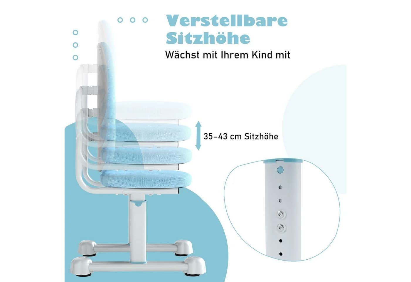 COSTWAY Kinderstuhl Blau Höhenverstellbarer Schreibtischstuhl Rückenstütze - Bild 1