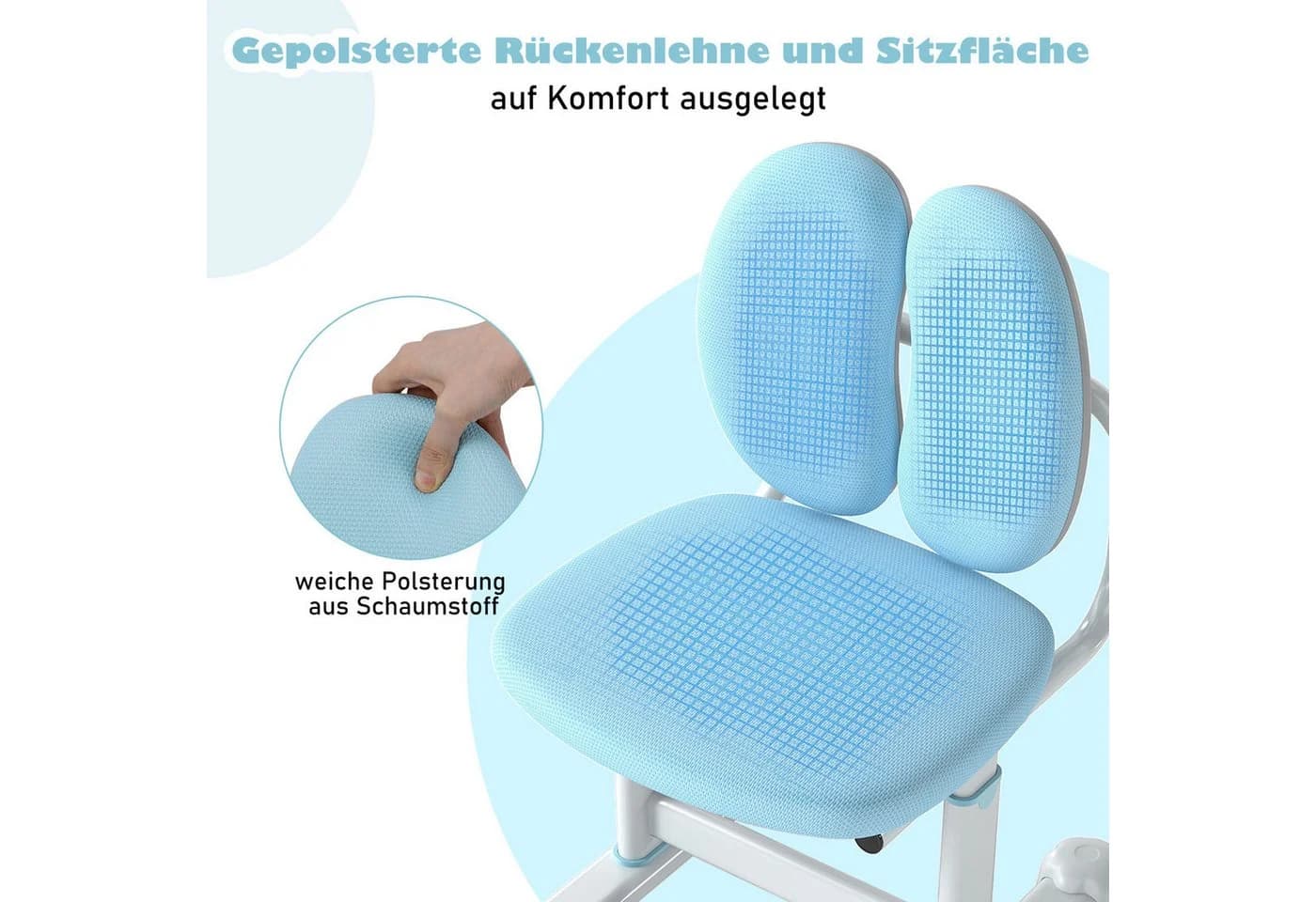 COSTWAY Kinderstuhl Blau Höhenverstellbarer Schreibtischstuhl Rückenstütze - Bild 3