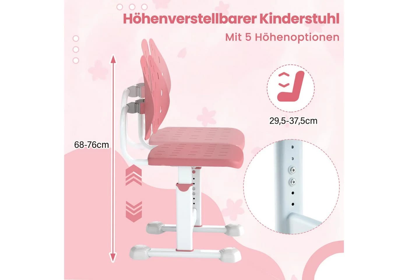 COSTWAY Kinderstuhl Schreibtischstuhl Höhenverstellbarer Rosa - Bild 3