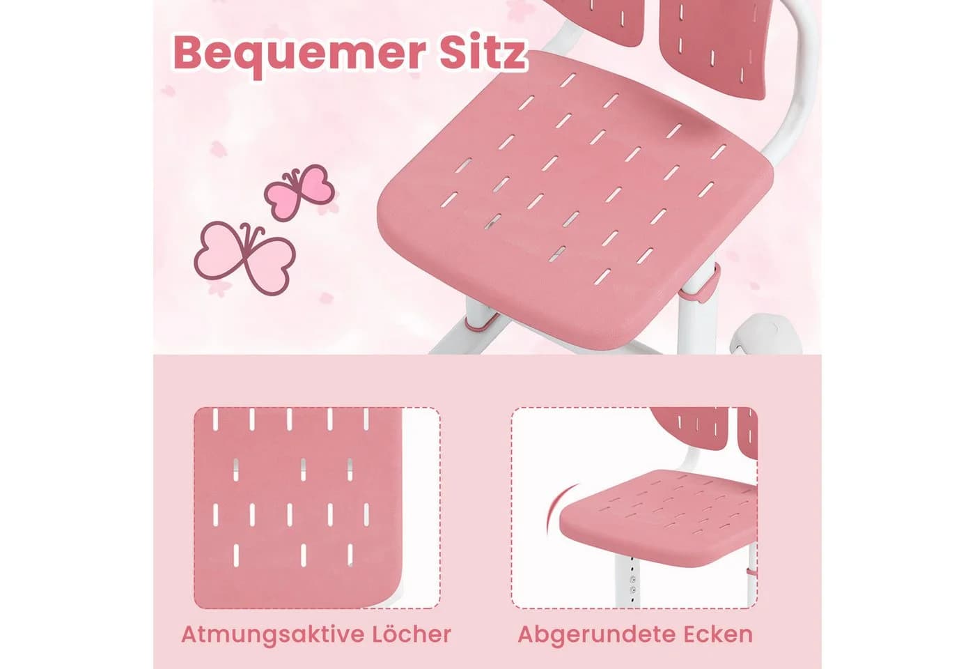 COSTWAY Kinderstuhl Schreibtischstuhl Höhenverstellbarer Rosa - Bild 5