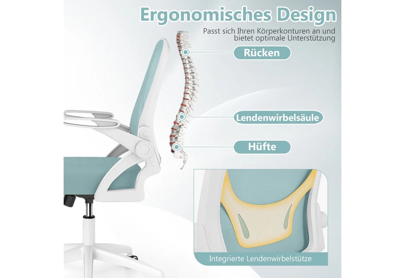 COSTWAY Bürostuhl Ergonomisch mit klappbaren Armlehnen - Bild 3