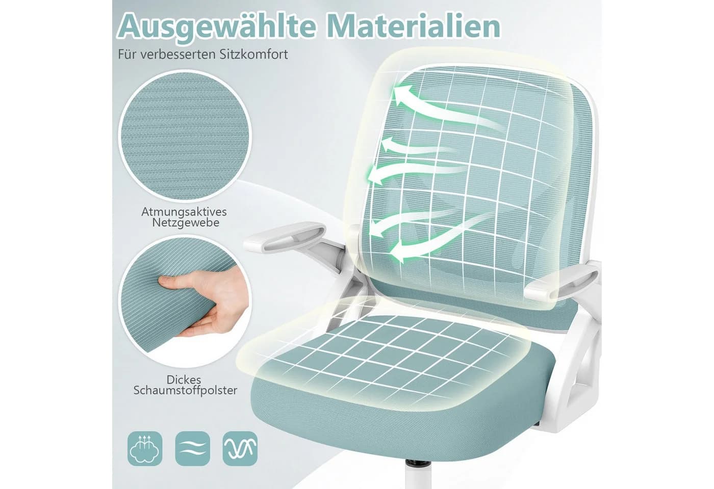 COSTWAY Bürostuhl Ergonomisch mit klappbaren Armlehnen - Bild 4