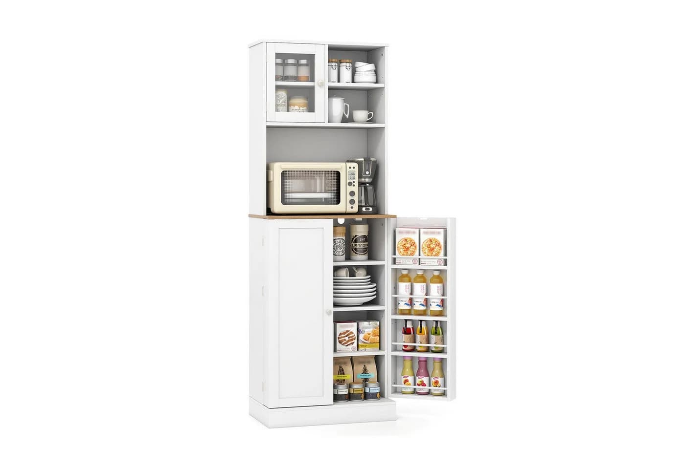 COSTWAY Küchenbuffet mit Arbeitsplatte & Glastür, Weiß - Bild 2