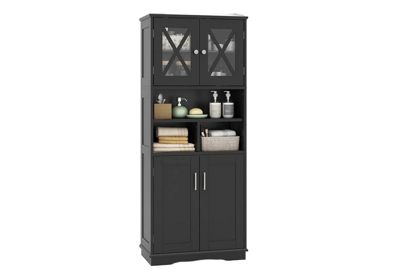 COSTWAY Badkommode schmal Badschrank 4 Türen 3 Ablagen Weiß - Bild 2