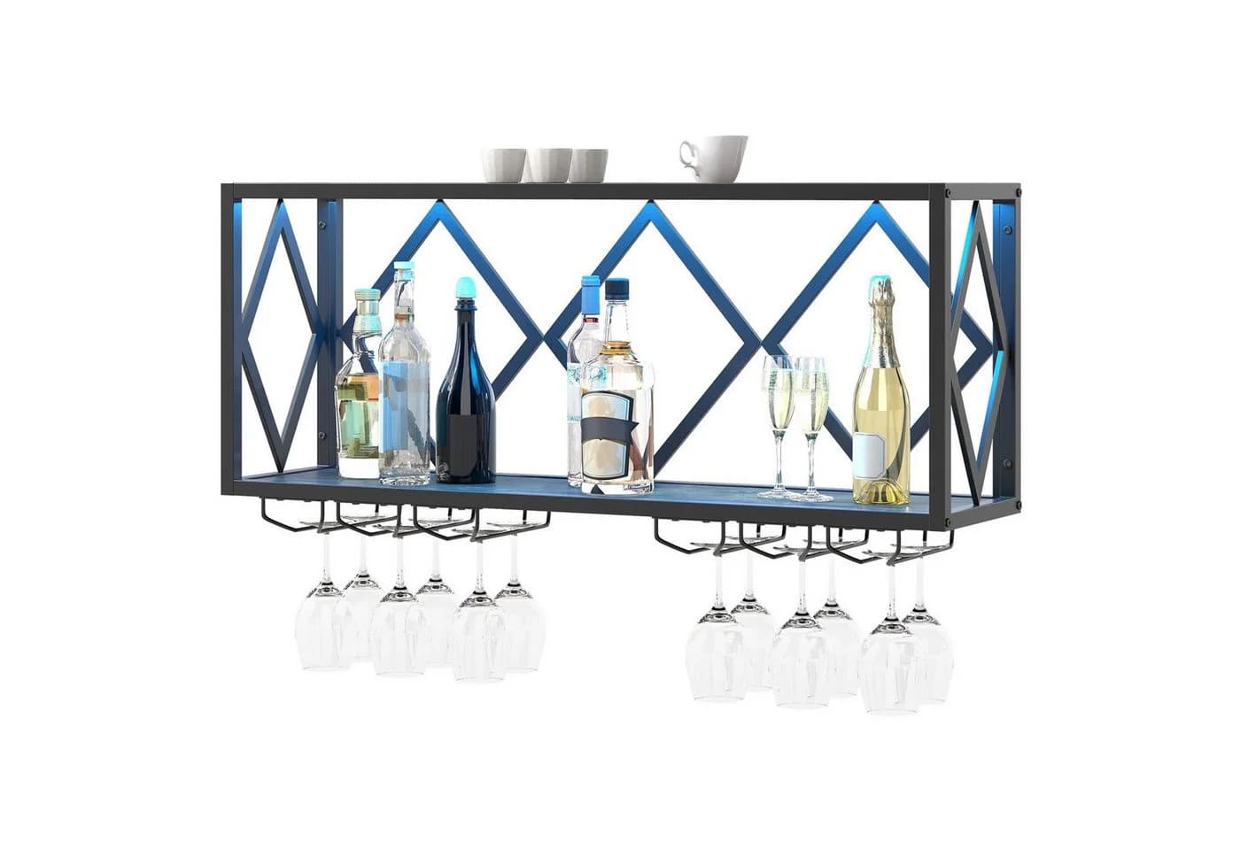COSTWAY Weinregal Wand LED 2 Ebenen Flaschenregal Holz 39 Flaschen - Bild 2
