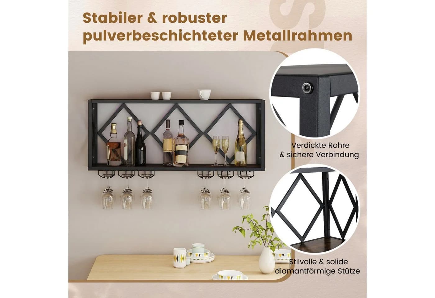 COSTWAY Weinregal Wand LED 2 Ebenen Flaschenregal Holz 39 Flaschen - Bild 5