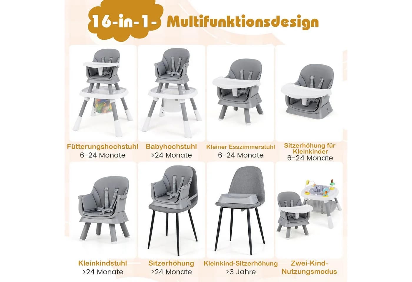 COSTWAY 16-in-1 Kinderhochstuhl Multifunktional