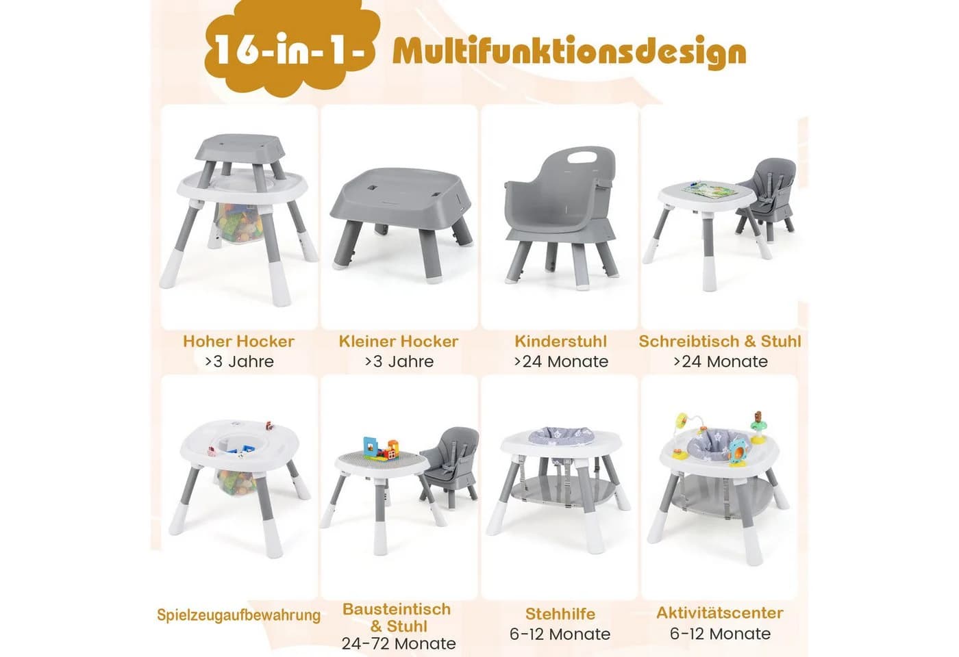 COSTWAY 16-in-1 Kinderhochstuhl Multifunktional - Bild 3