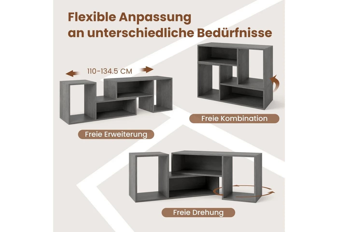 COSTWAY TV-Schrank mit offenen Regalen, 110-134,5cm - Bild 3