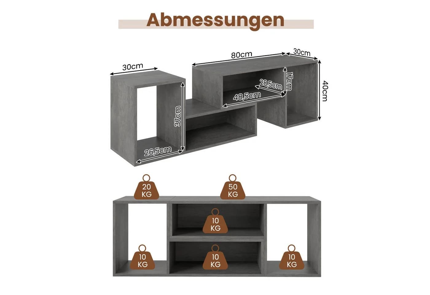 COSTWAY TV-Schrank mit offenen Regalen, 110-134,5cm - Bild 5