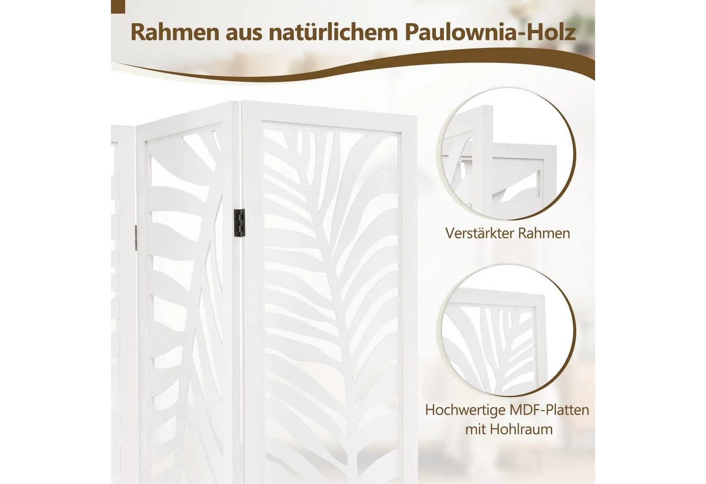 COSTWAY Raumteiler 3-teilig Paulowniaholz Klappbar 170x121cm - Bild 4