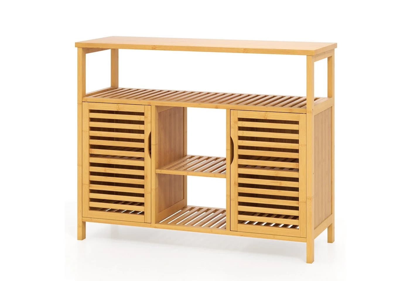 COSTWAY Badezimmerschrank Bambus 100x35x80cm - Bild 2