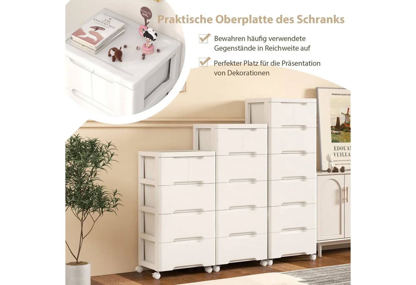 COSTWAY Kommode, Nischenschrank mit Rollen, 7 Schubladen 40x32x96cm