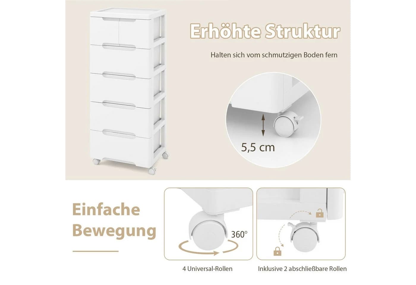 COSTWAY Kommode, Nischenschrank mit Rollen, 7 Schubladen 40x32x96cm - Bild 5