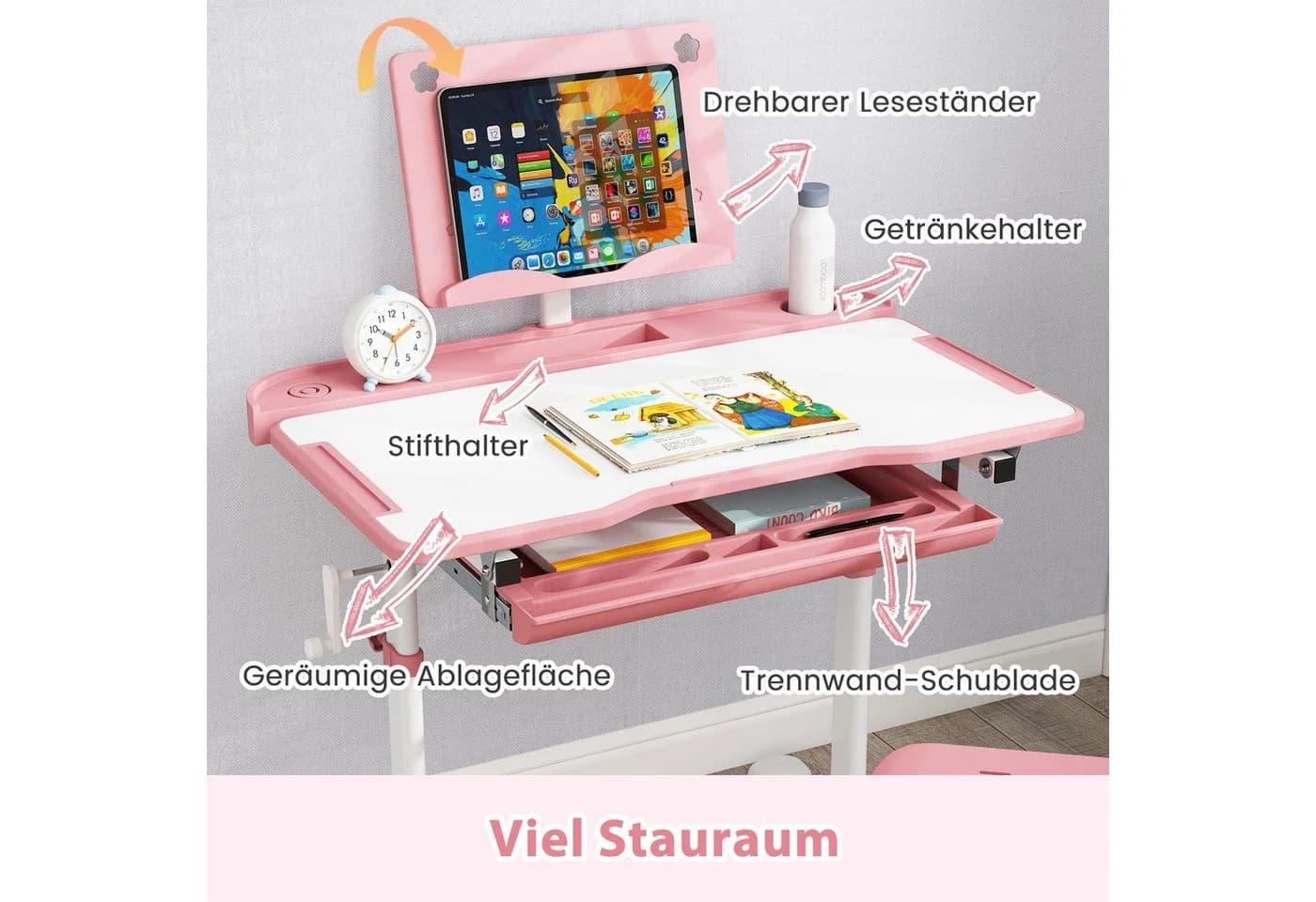 Kinderschreibtisch-Set Modern Ergonomisch Holz Kunststoff Weiß Braun