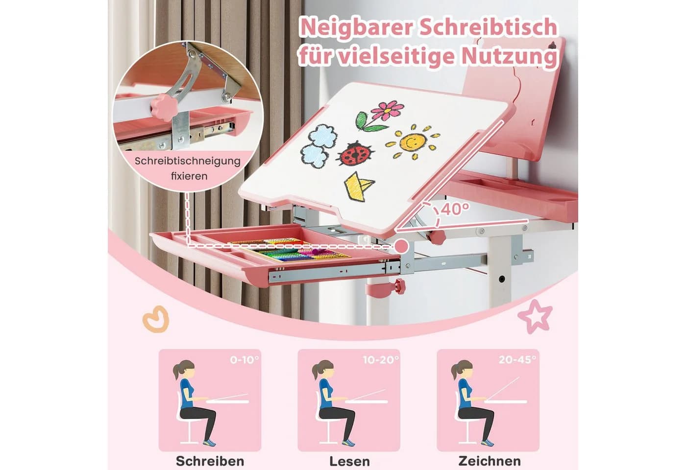 Kinderschreibtisch-Set Modern Ergonomisch Holz Kunststoff Weiß Braun - Bild 3