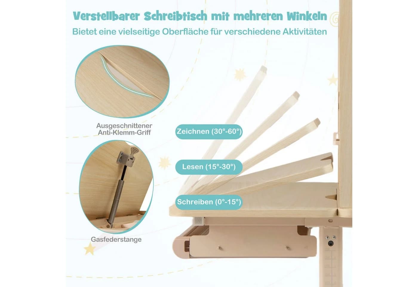 COSTWAY Kindertisch Blau mit Regal & Schublade, höhenverstellbarer, ab 3 Jahre - Bild 3