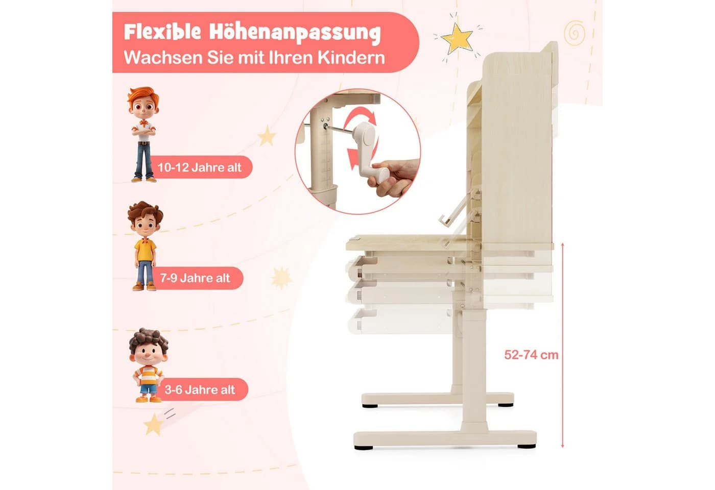 COSTWAY Kindertisch mit Regal & Schublade, höhenverstellbar, ab 3 Jahre