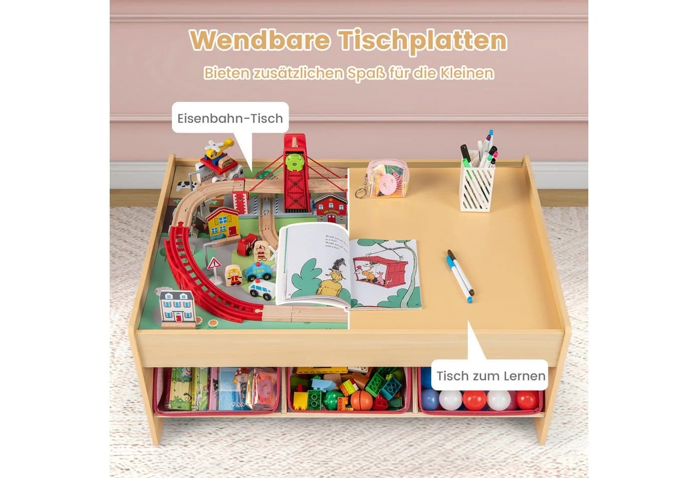 Kindertisch im Eisenbahn-Design