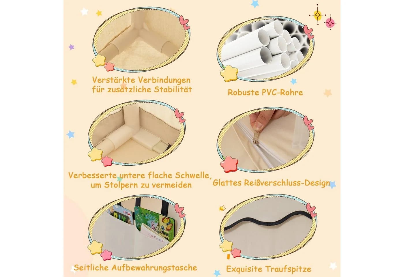 COSTWAY Spielzelt Indoor Kinderzelt Beige - Bild 5