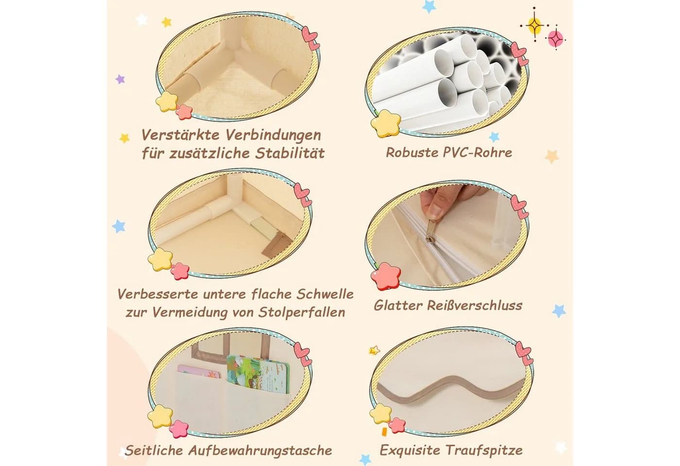 COSTWAY Spielzelt Indoor Kinderzelt Gelb Sternenlichter - Bild 5
