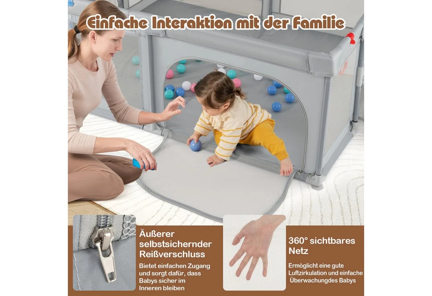 COSTWAY Laufstall Baby Laufgitter Faltbar mit Basketballkorb - Bild 3
