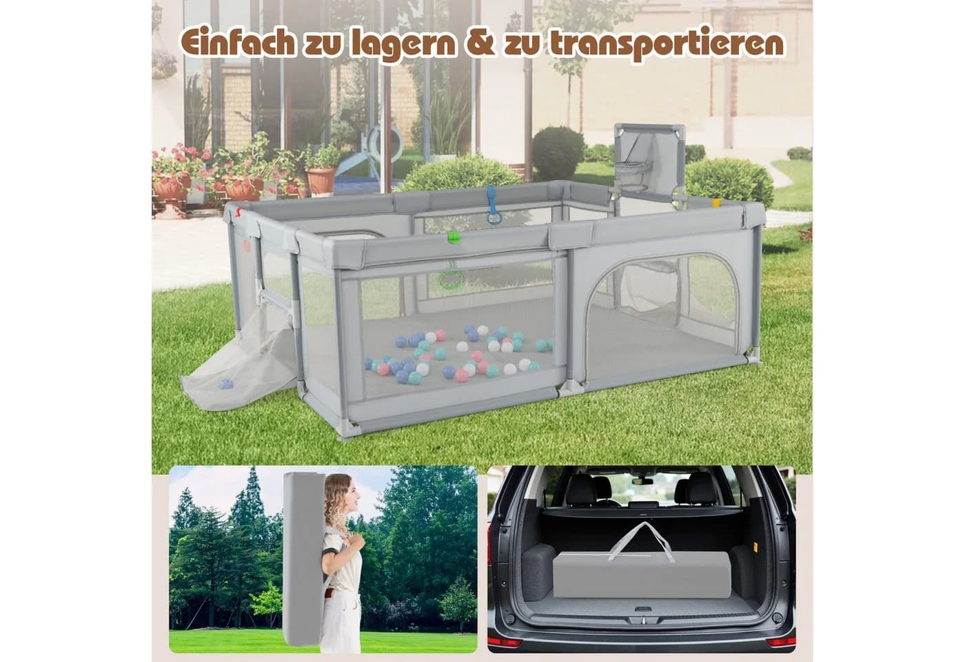 COSTWAY Laufstall Baby Laufgitter Faltbar mit Basketballkorb - Bild 4