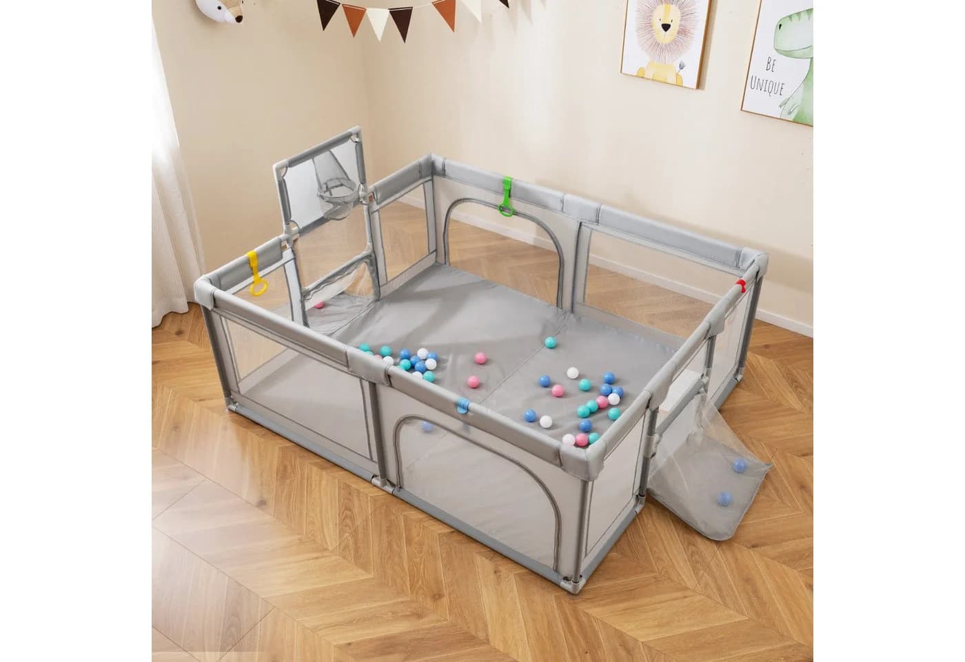 COSTWAY Laufstall Baby Laufgitter Faltbar mit Basketballkorb - Bild 5