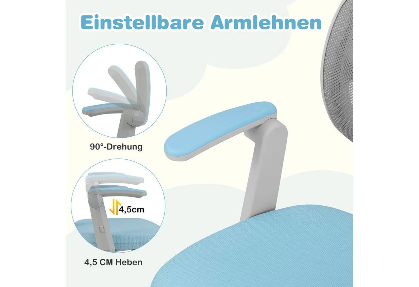 COSTWAY Drehstuhl Kinder Blau 5 Rollen Schreibtischstuhl Höhenverstellbar - Bild 4
