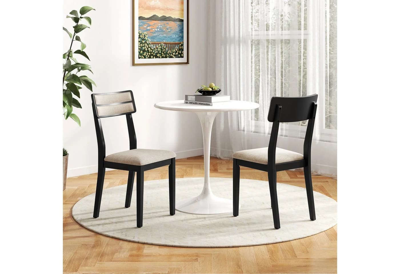 COSTWAY Esszimmerstuhl (2 St) Beige/Küchenstühle mit geneigter Rückenlehne