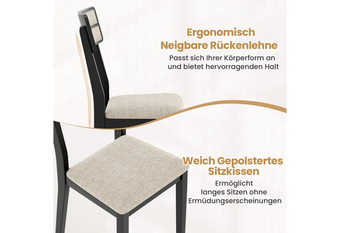 COSTWAY Esszimmerstuhl (2 St) Beige/Küchenstühle mit geneigter Rückenlehne - Bild 3