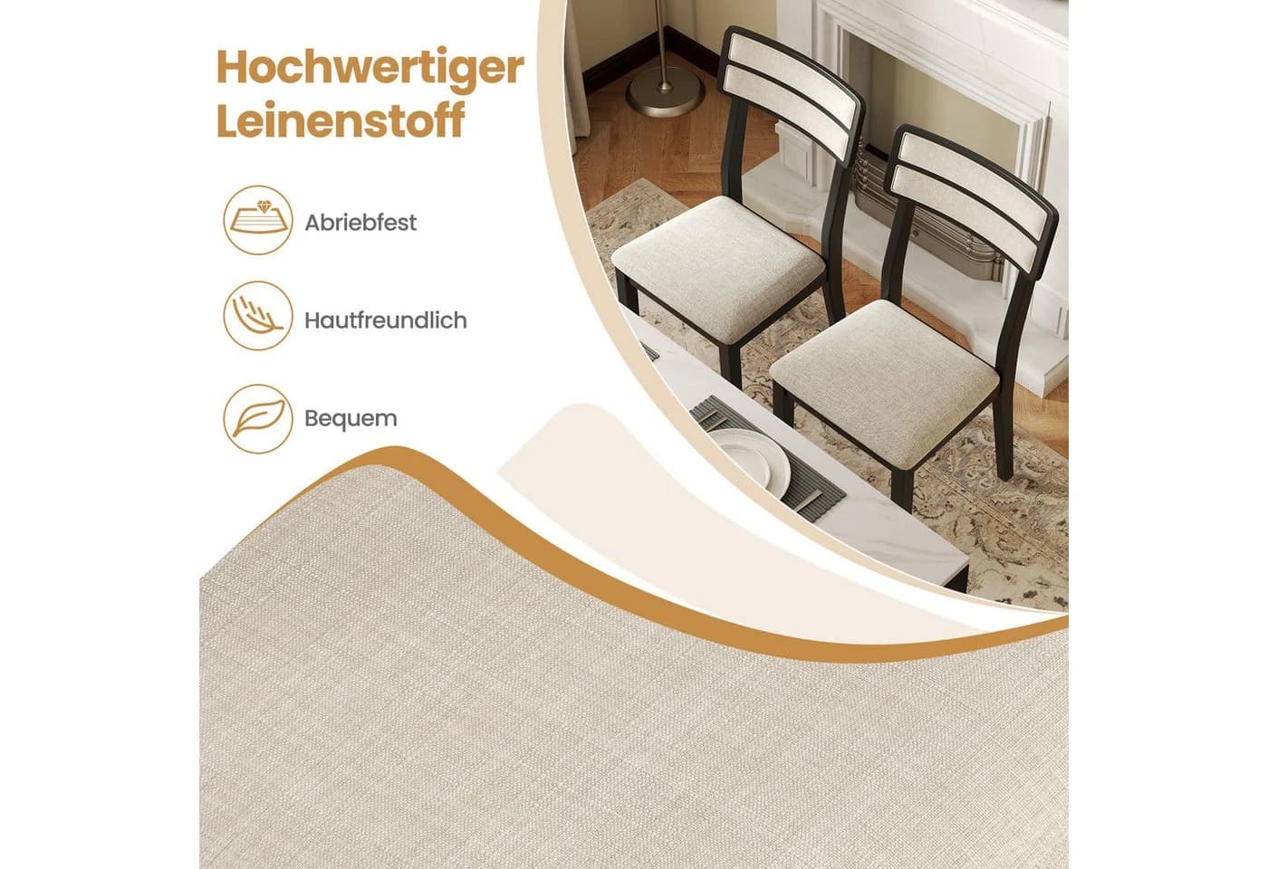 COSTWAY Esszimmerstuhl (2 St) Beige/Küchenstühle mit geneigter Rückenlehne - Bild 4