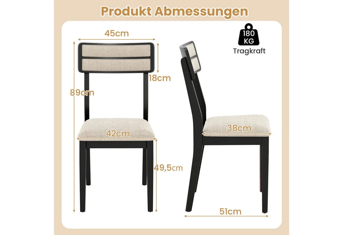 COSTWAY Esszimmerstuhl (2 St) Beige/Küchenstühle mit geneigter Rückenlehne - Bild 5