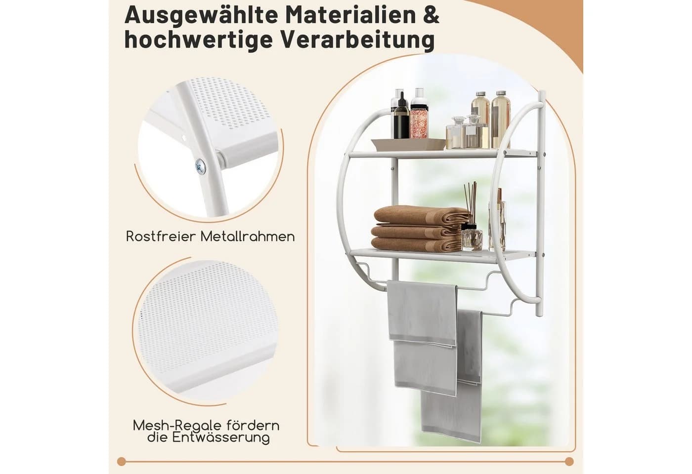 COSTWAY Handtuchhalter 2 Ablagen & 2 Handtuchstangen Silber Wandmontiert - Bild 4
