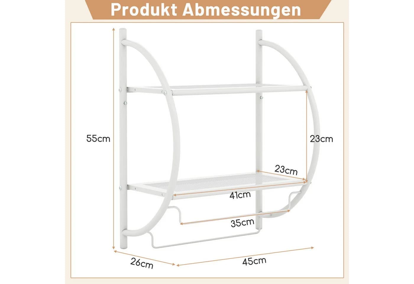 COSTWAY Handtuchhalter 2 Ablagen & 2 Handtuchstangen Silber Wandmontiert - Bild 5