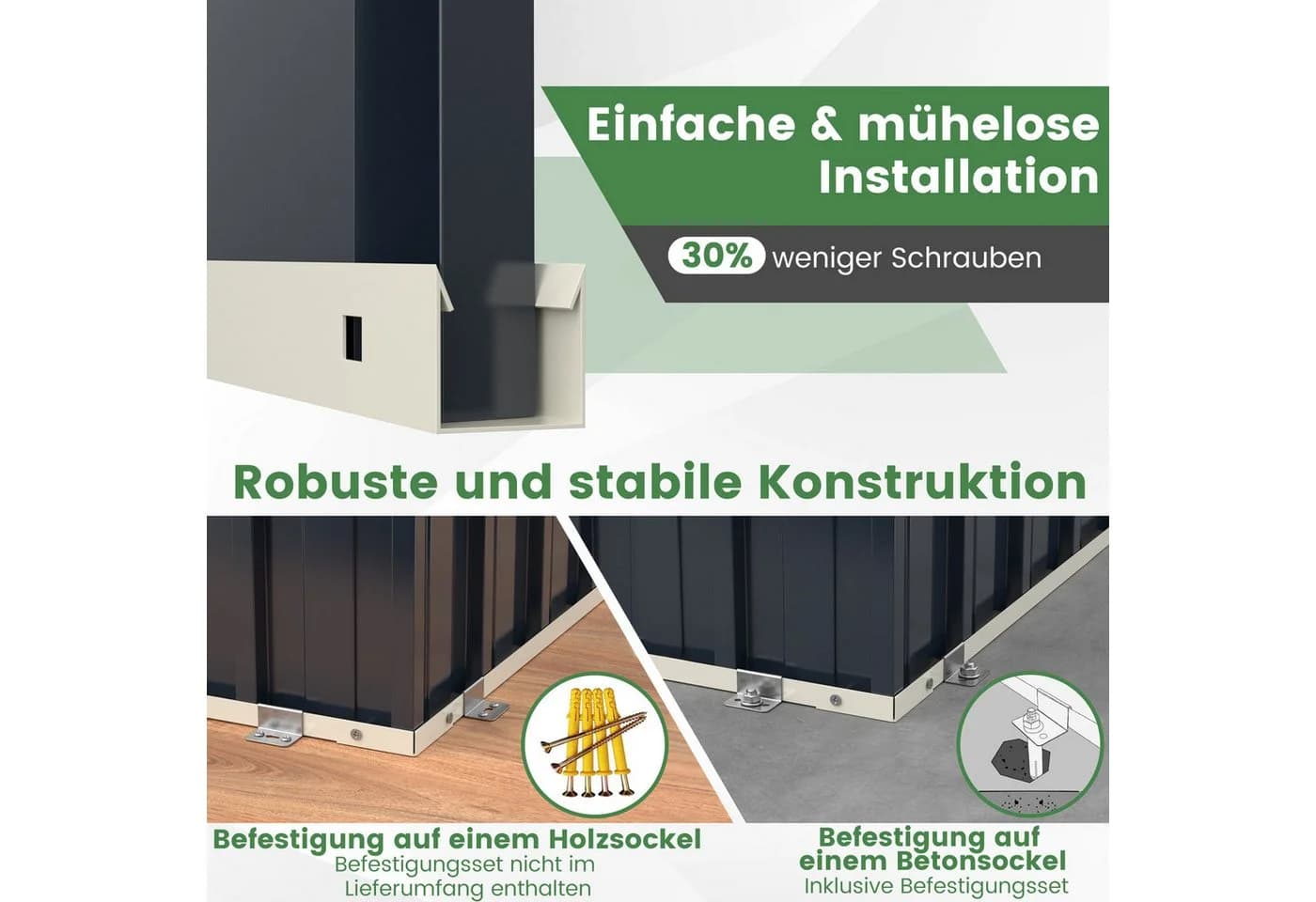 COSTWAY Mülltonnenbox Gerätehaus Grau 193x86x127 cm - Bild 5