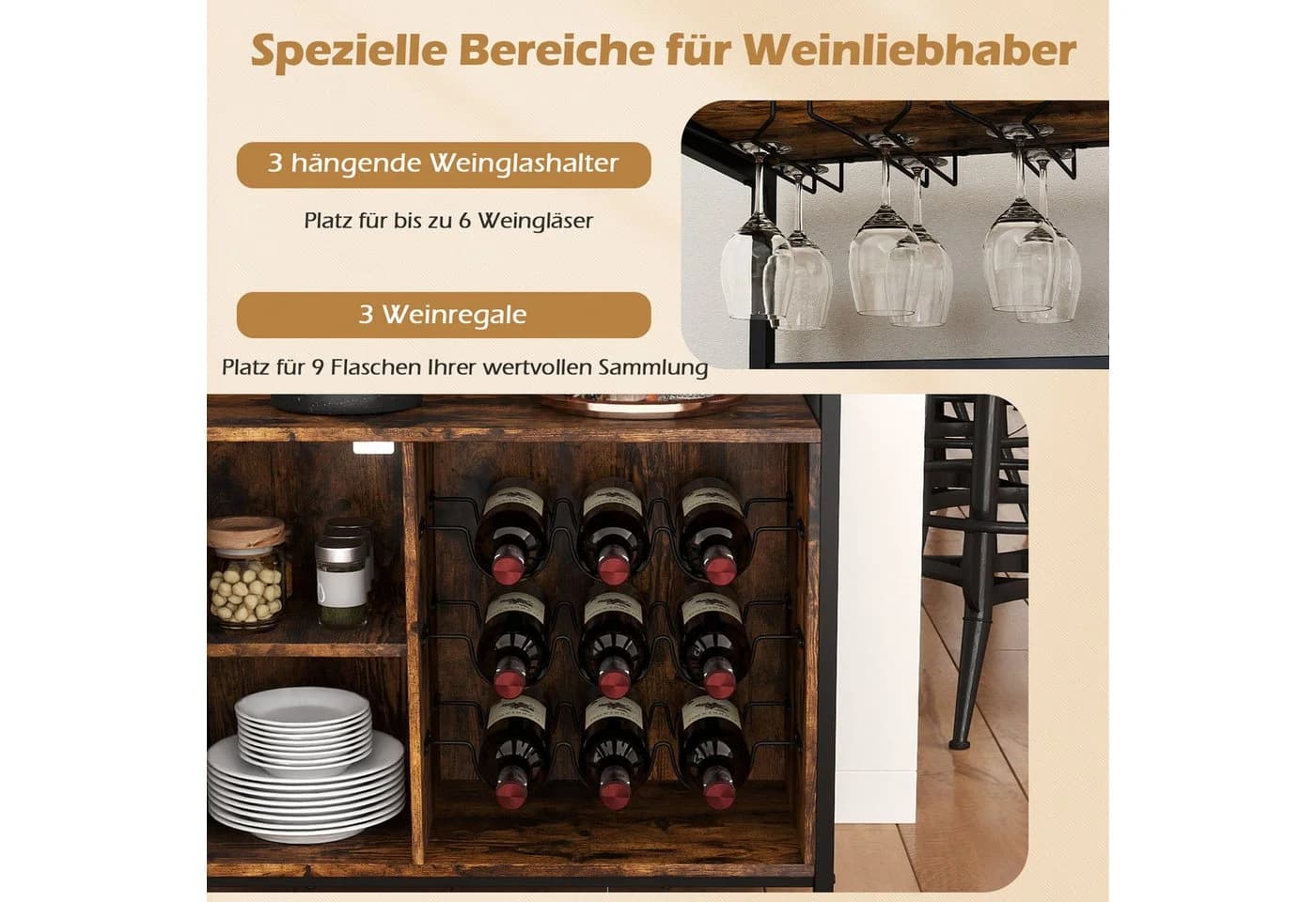 COSTWAY Weinschrank Küchenschrank Braun - Bild 3