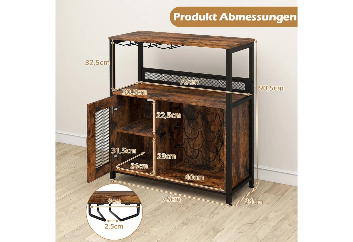 COSTWAY Weinschrank Küchenschrank Braun - Bild 5