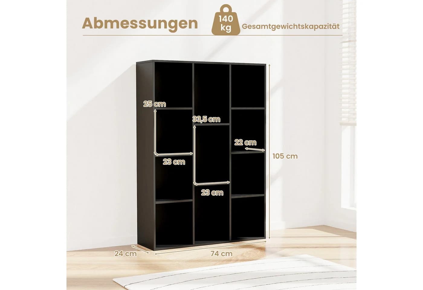 COSTWAY Bücherregal 11 Fächer Schwarz - Bild 5