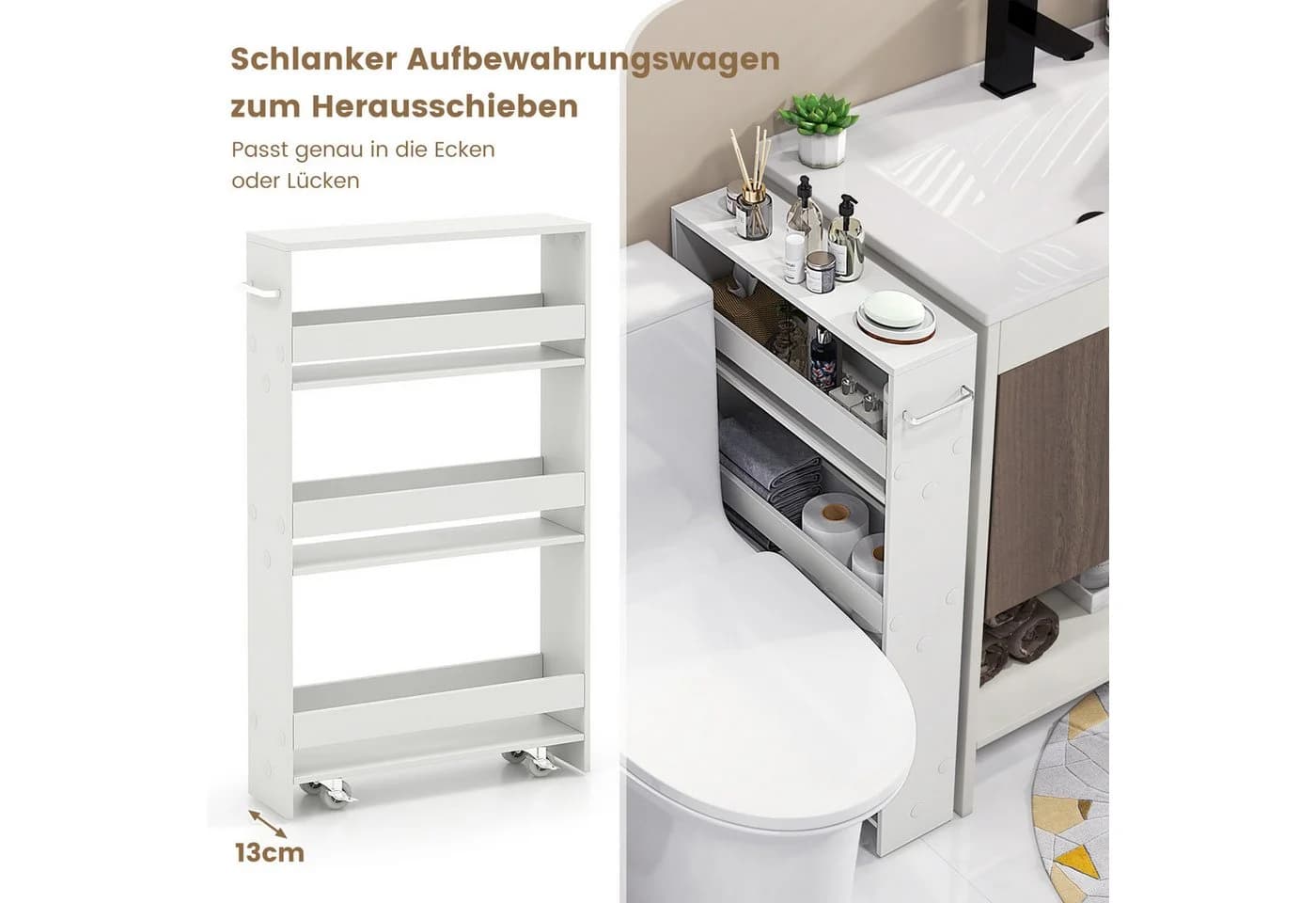 COSTWAY Küchenwagen 4 Ebenen auf Rollen 48x12,5x81cm