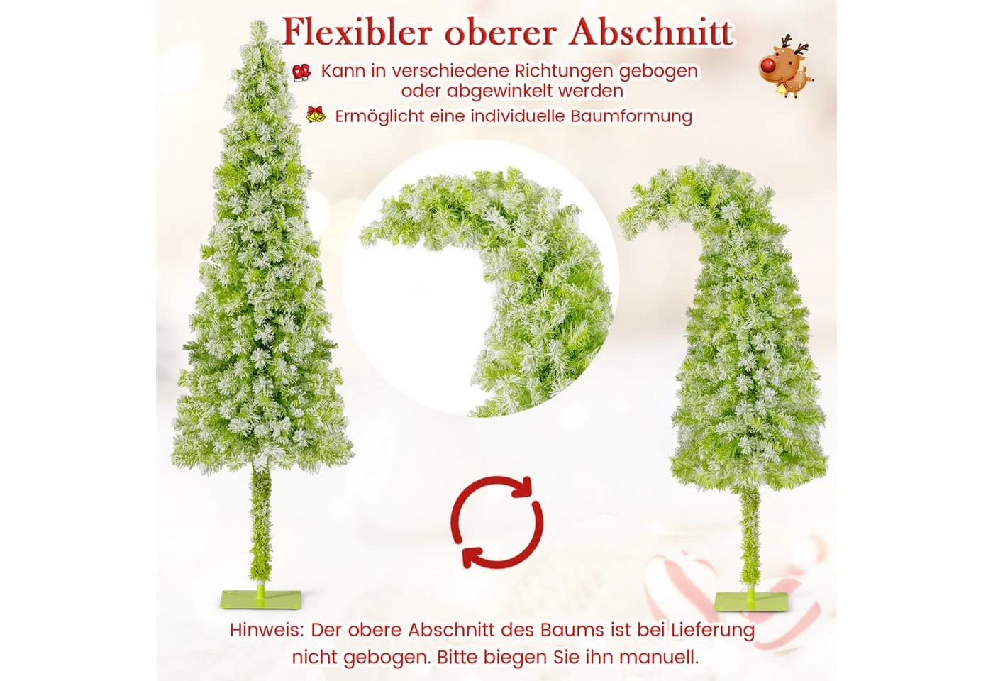 COSTWAY Künstlicher Weihnachtsbaum 150cm biegbare Spitze mit Schnee, 80 LEDs - Bild 5
