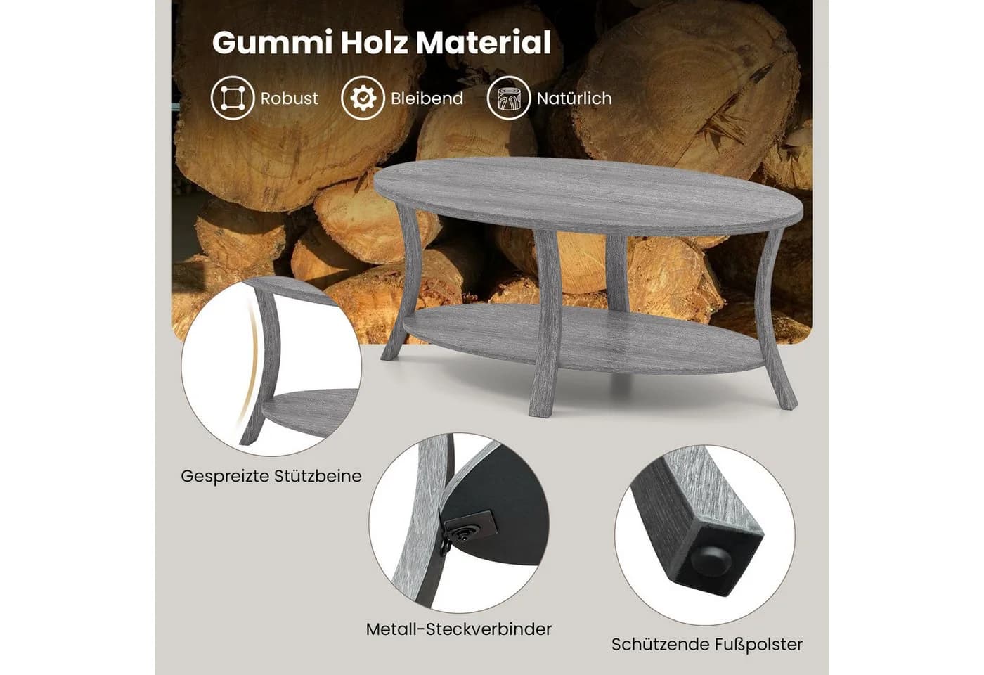 Rustikaler Couchtisch aus Gummibaumholz in Grau und Eiche - Bild 4
