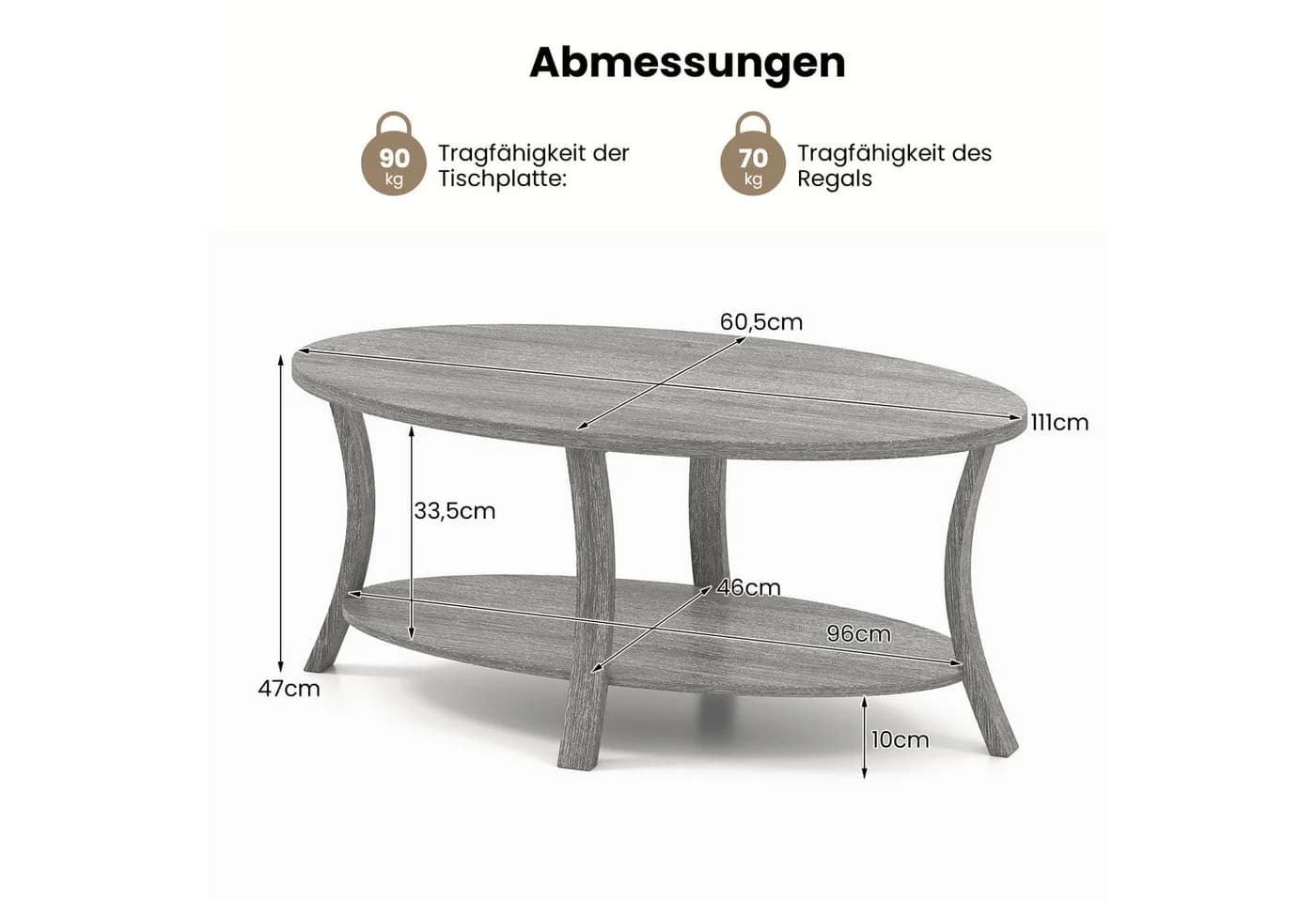 Rustikaler Couchtisch aus Gummibaumholz in Grau und Eiche - Bild 5