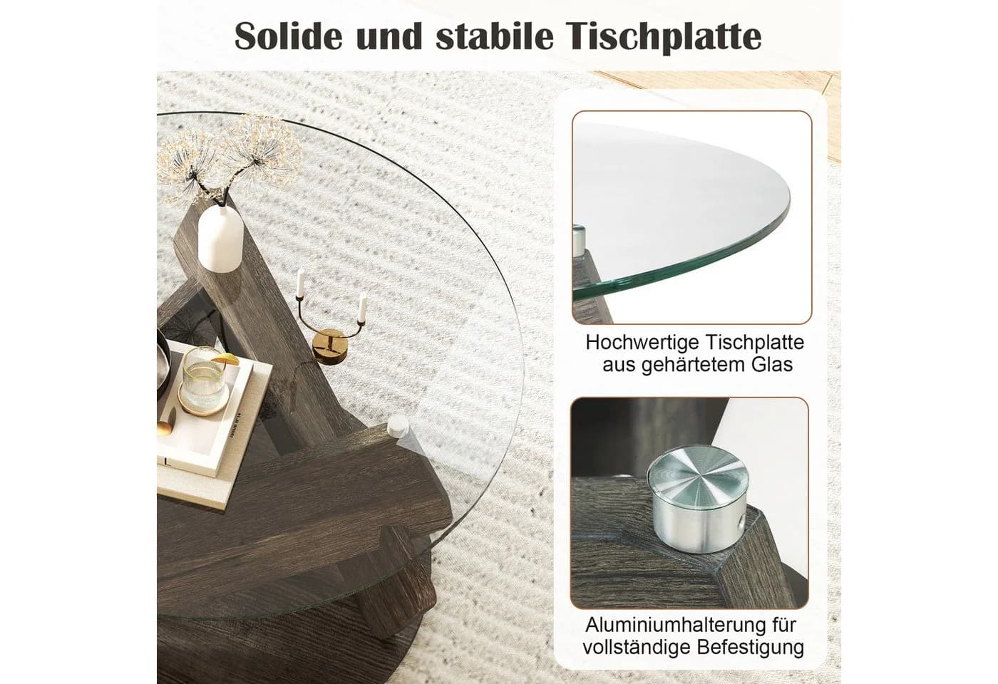 COSTWAY Couchtisch Rund Grau Massivholz 81cm - Bild 4