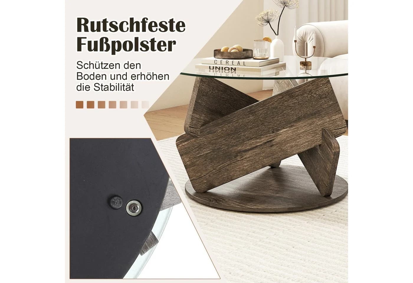 COSTWAY Couchtisch Rund Grau Massivholz 81cm - Bild 5