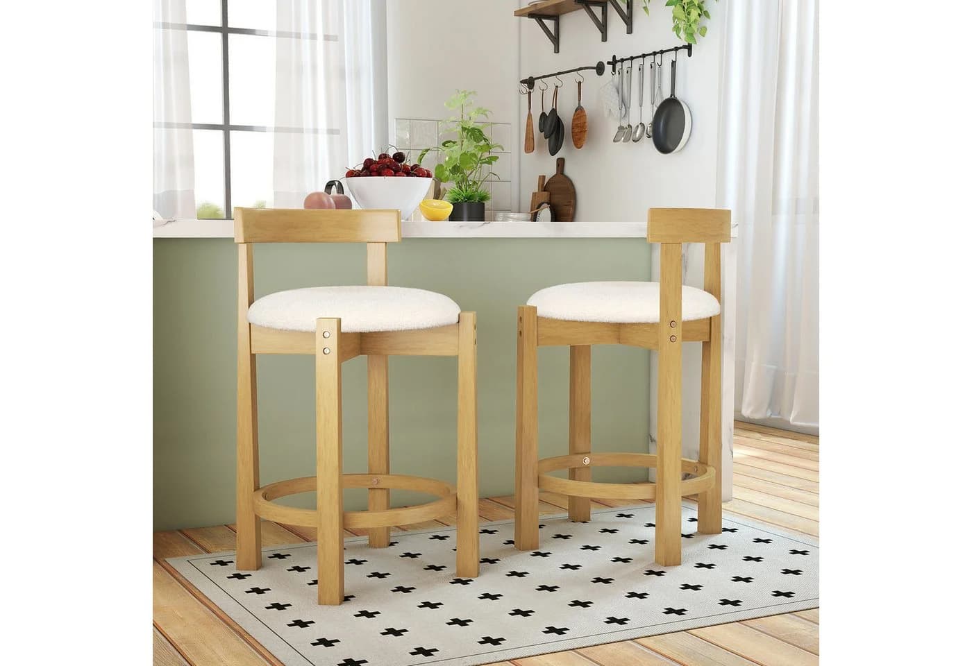 COSTWAY Barhocker (2er Set) Holz mit Rückenlehnen Sitzhöhe 62cm