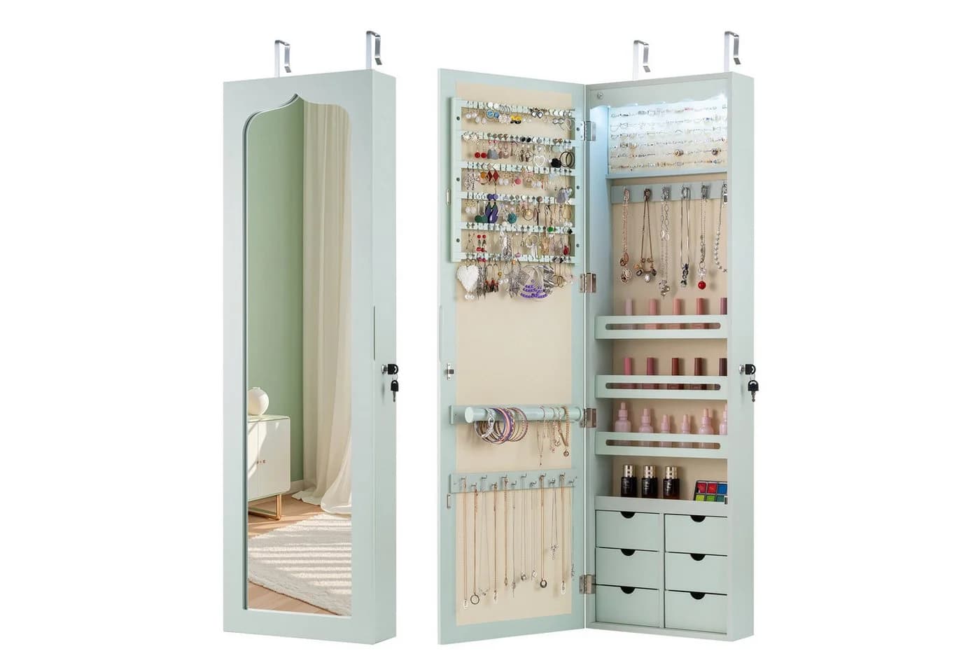 COSTWAY Schmuckschrank mit LED & Ganzkörperspiegel für Tür und Wand - Bild 2